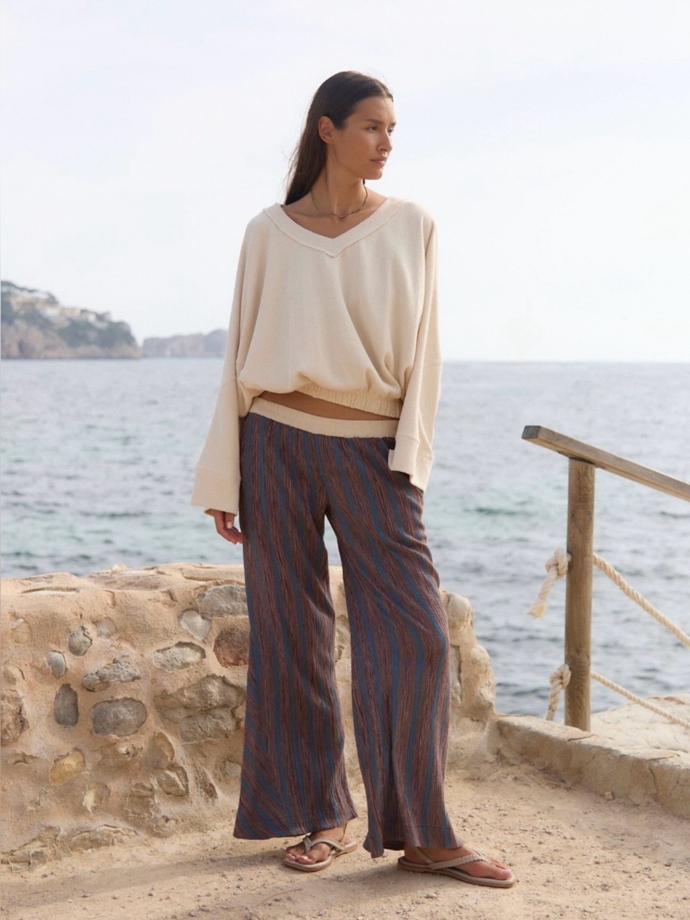 Free People Bel Striped Flare Pants 💯 Cotton NWT